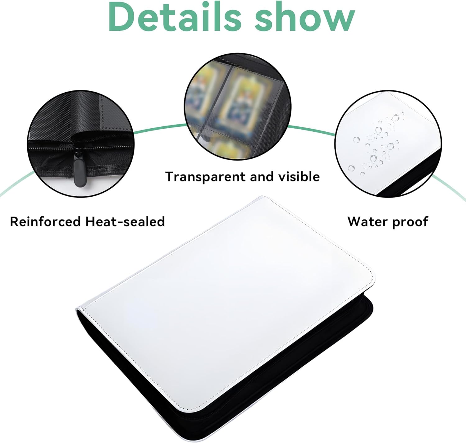 Klmnop Top loader Binder, Holds 128 Cards, 4-Pocket Double Sided Top Loader Trading Card Binder Album for 3"x4" Rigid Cards Trading or Sports Cards(White)