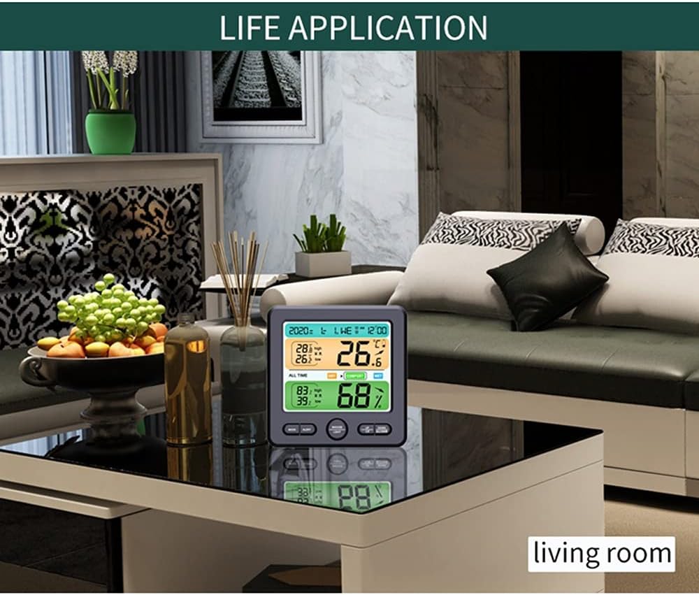 Digital Thermometer Hygrometer Weather Station Large LCD Indoor Flower All Time Temperature Humidity Monitor Alarm Clock(OneColor)