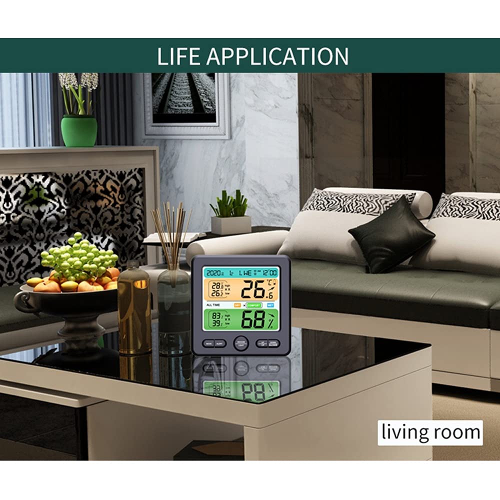 Digital Thermometer Hygrometer Weather Station Large LCD Indoor Flower All Time Temperature Humidity Monitor Alarm Clock(D)
