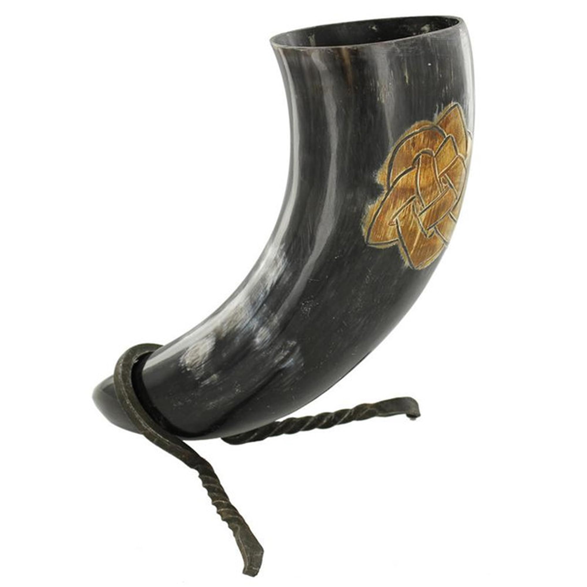 Armory Replicas™ Everlasting Love Celtic Knot Drinking Horn with Iron Stand – Handmade Na…