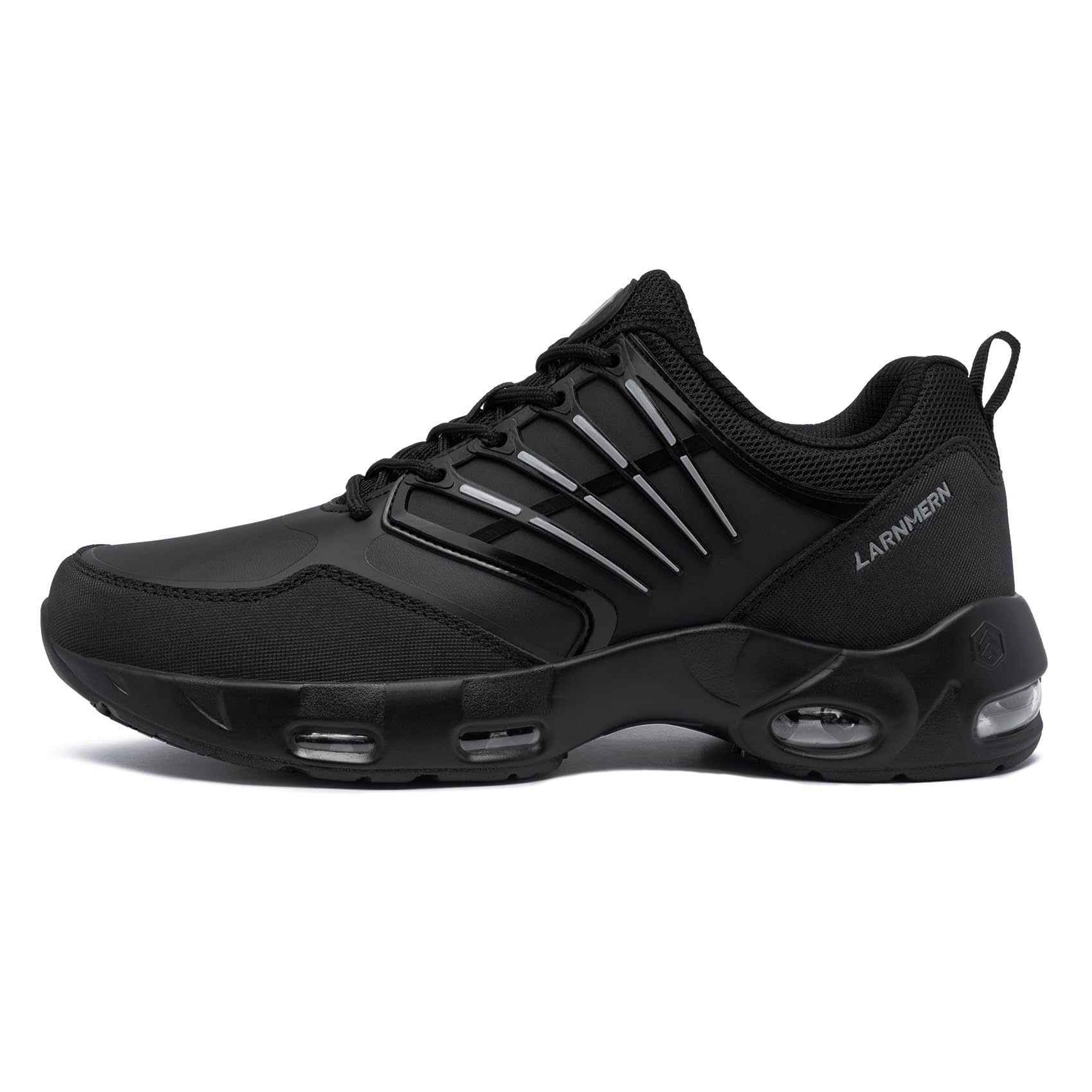 LARNMERN Zapatillas de Cocina Hombre Zapatos de Trabajo Hostelería Calzado Antideslizante sin Puntera (Negro PU,43)