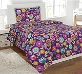Fancy Collection Sheet Set Owls Flowers Purple Teal Yellow Lavender New (Twin)