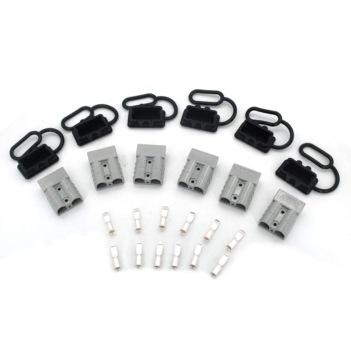SEEU.AGAIN 6 Pcs 6-10 Gauge 50A Battery Quick Connector/Disconnect Wire Harness Plug Connector Recovery Winch for Winch Auto Car Trailer Driver Electrical Devices, 12-36V DC & 6 Caps(Gray)