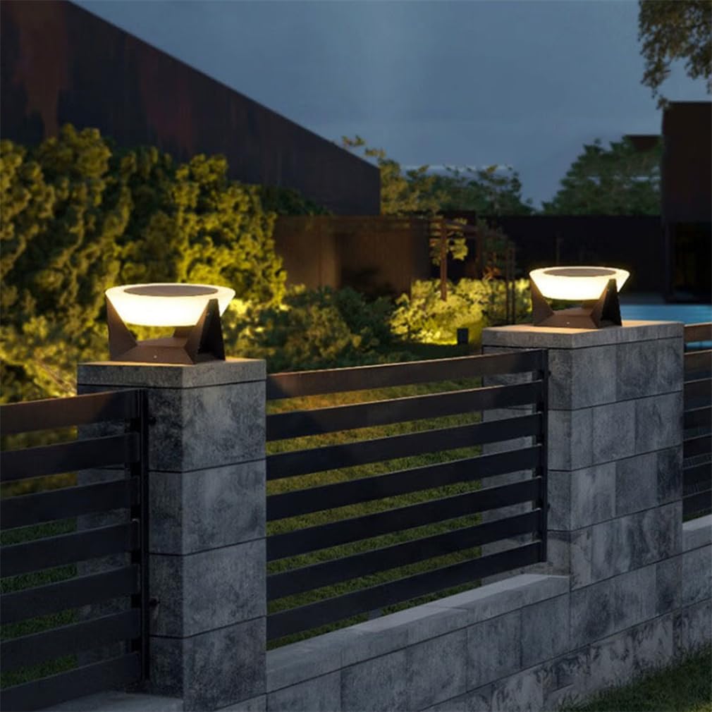 Zewnętrzne lampy solarne do ogrodu, dekoracja stołu Nowoczesna wodoodporna lampa kolumnowa LED, biały akrylowy klosz lampy ze stali nierdzewnej na taras