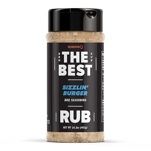 Kosmos Q The Best Sizzlin' Gourmet Burger Seasoning for Grilling - Hamburger Deluxe Seasoning for Ground Beef, Burger Patties, Meatloaf, Barbecue Brisket & Chili - Hamburger Rub (14.2 oz)