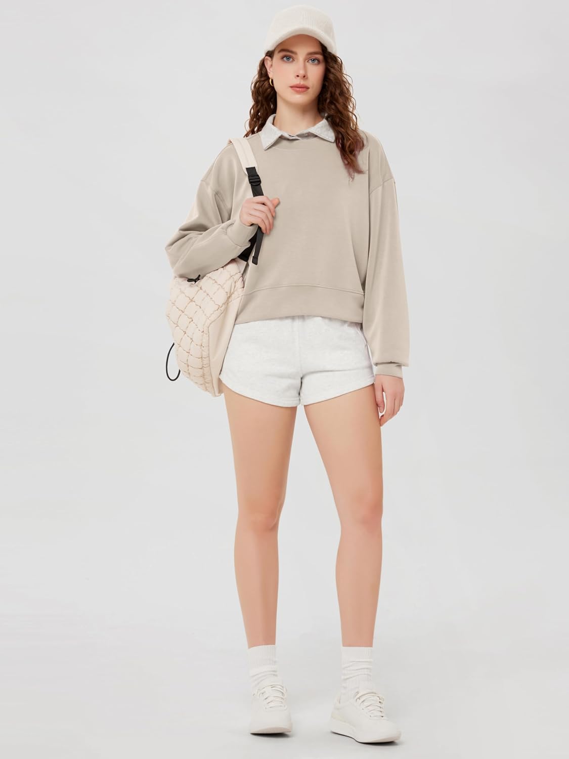 ODODOS Modal Soft Long Sleeve Cropped Sweatshirts for Women Oversized Crew Neck Pullover Crop Top