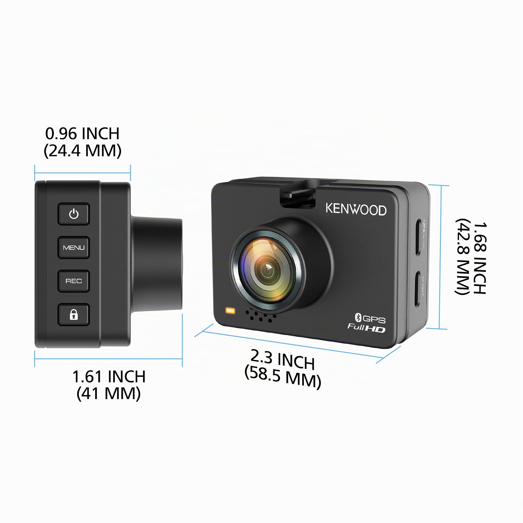 Kenwood Caméra embarquée de Voiture avec écran LCD 2,0 Pouces, Enregistrement Full HD et Liaison sans Fil