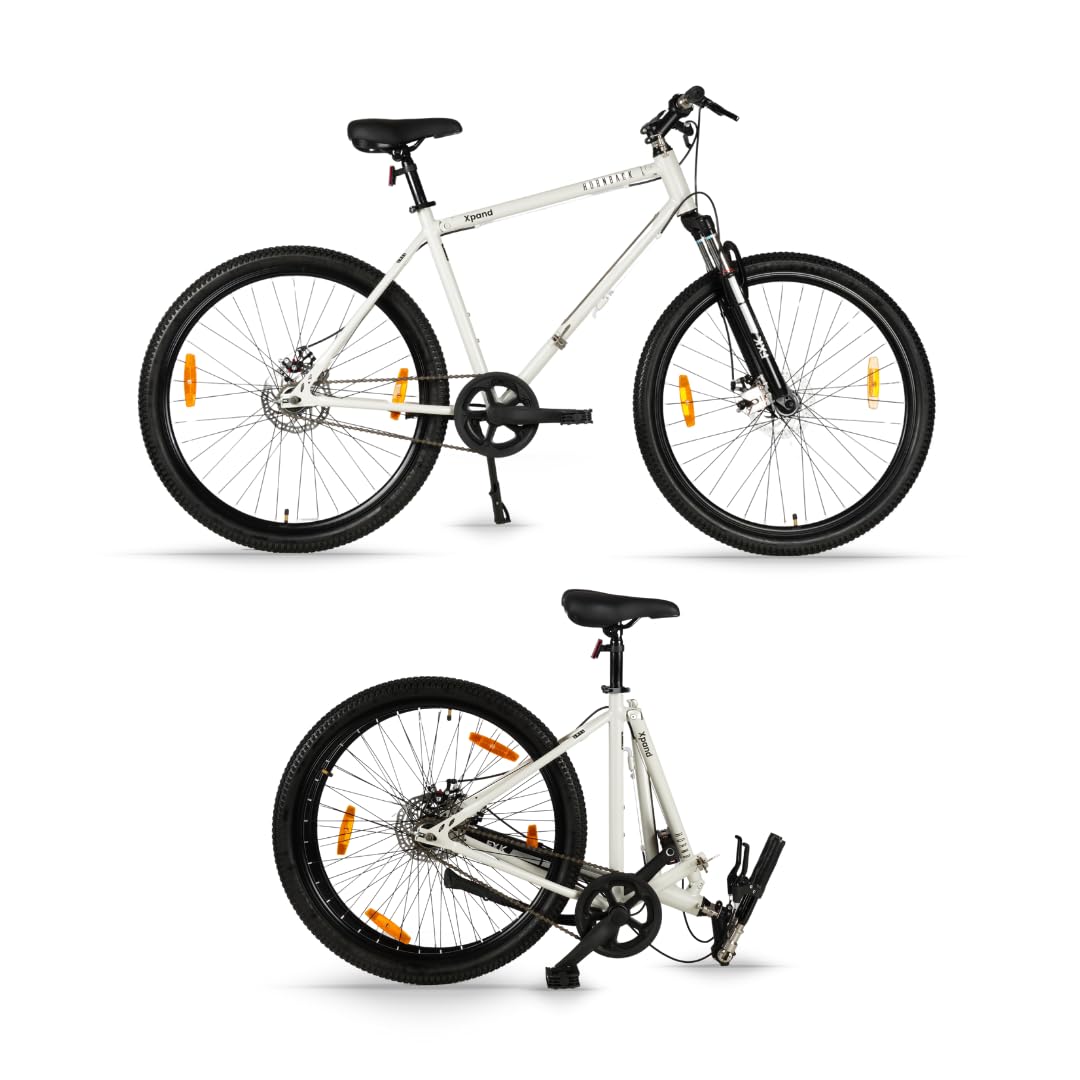 Xpand Foldable Mountain Cycle 27.5" | Single-Speed Bicycle with Front Suspension & Mechanical Disc Brakes | Steel Frame | Fully Assembled for Adults & Teens 13+ (Moonlight White)