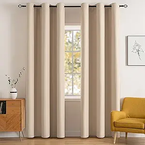 MIULEE Room Darkening Curtains Thermal Insulated Drapes Solid Window Treatment Set Grommet Top Light Blocking Blackout Curtain for Living Room/Bedroom 2 Panels 42 x 84 inch Beige