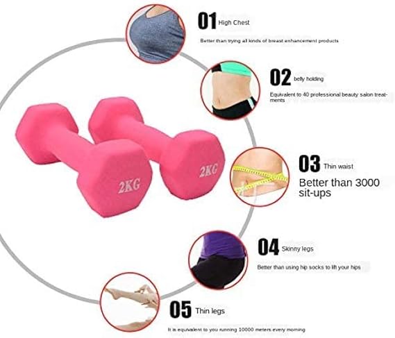 Neoprene Dumbbell Home Exercise Arm Hand Weights Pilates Dumbbells in 1kg to 5kg Sold As A Pair for Men Women Weights Home Gym Strength Exercise