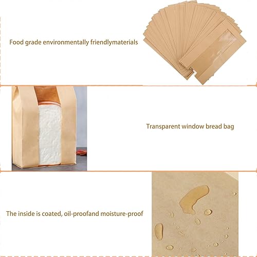 Miniatura 3 de Bolsas de papel para pan, paquete de 30 unidades, bolsas de almacenamiento de pan caseras con ventana transparente, incluye calcomanías de sello de
