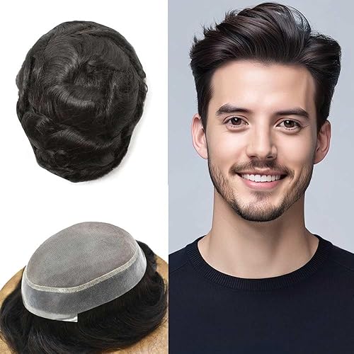 Miniatura 1 de Tupé para hombres, piezas de cabello humano real, sistema de unidades de cabello natural, línea capilar natural, pieza de repuesto para hombres,