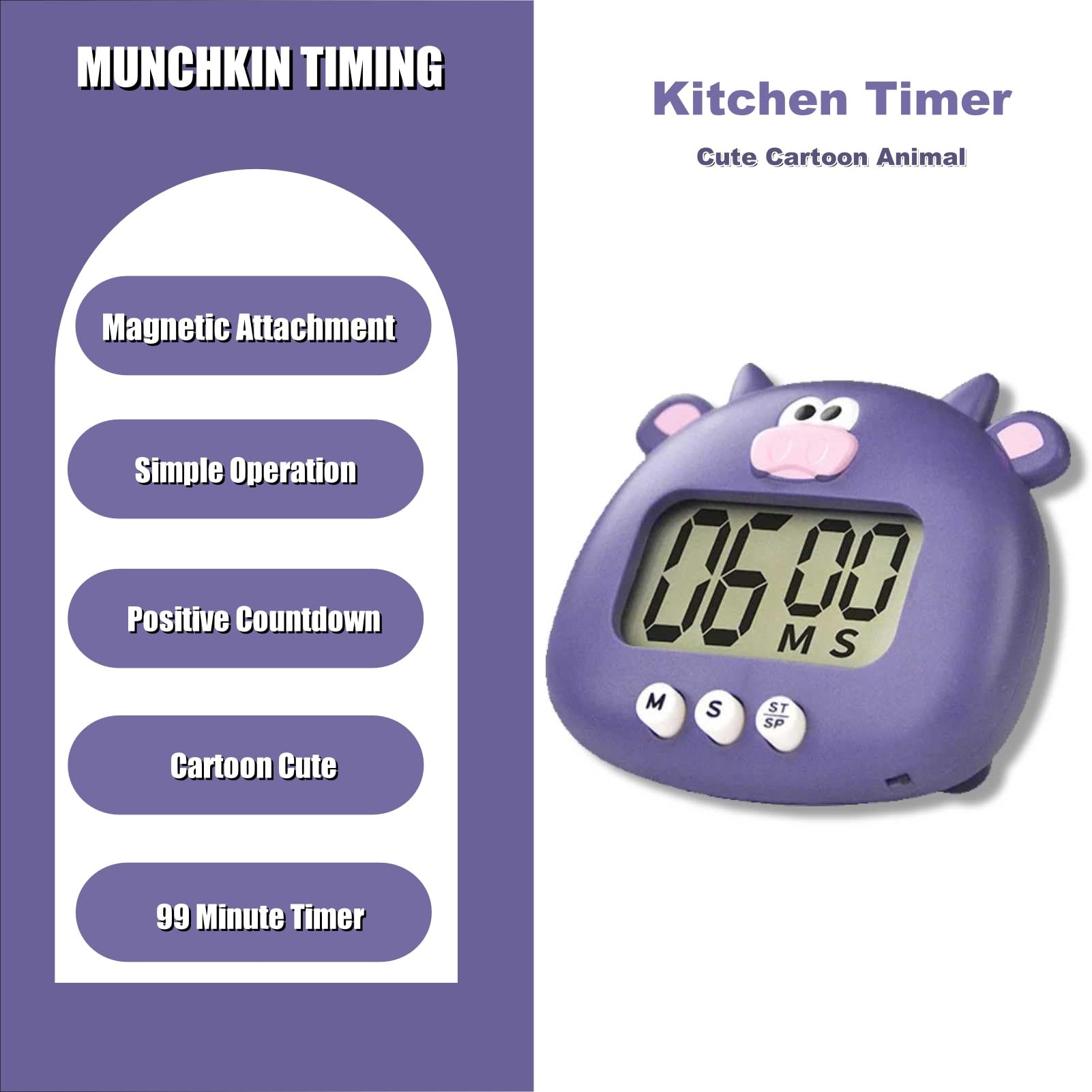 Magnetic Kitchen Timer Countdown Digital Electronic Cute Cartoon Animal Digital Kitchen Cooking Timer with ON Off Switches for Cooking Bake Egg Toothbrush Classroom Teacher - Image 2