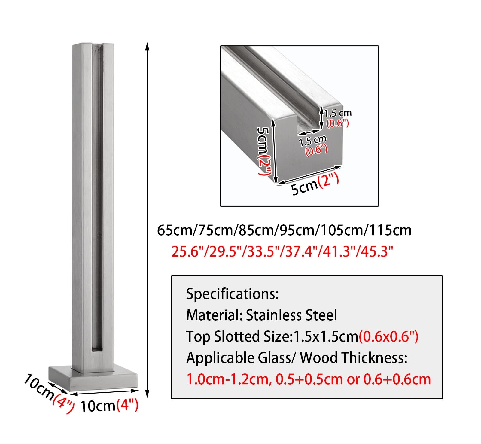 Ringhiera in Vetro Kit Balaustra in Vetro per Piattaforme di Scale, Balaustre per Esterni con Viti e Basi, Vetro Quadrato Ringhiera Spigot Post Pannelli di Vetro Morsetti ( Color : Silver-End Post , S