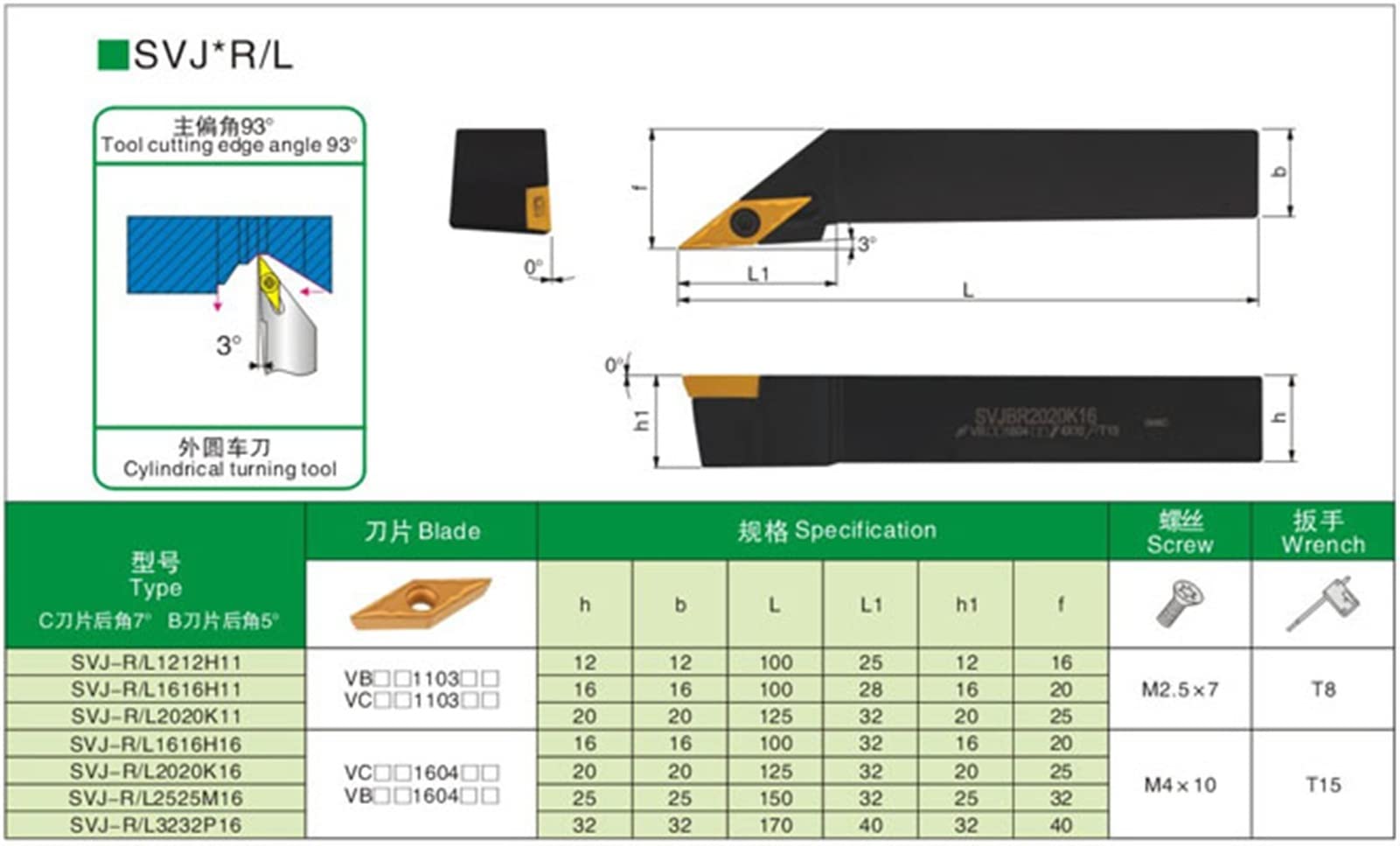 PC 1 Tenedor de Herramientas de torneado Externo + 1 0pcs Herramienta de Corte de Herramientas de Torno de inserción de carburo YIJIAN (Angle : SVJCR1212H11, Shank Diameter : VCGT110304 AK H01)