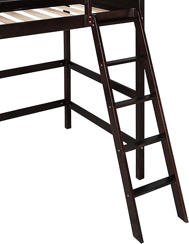 Miniatura 6 de CNANXU Cama alta de tamaño individual con escalera marco de cama de madera maciza para niños y niñas muebles para el hogar dormitorio no necesita