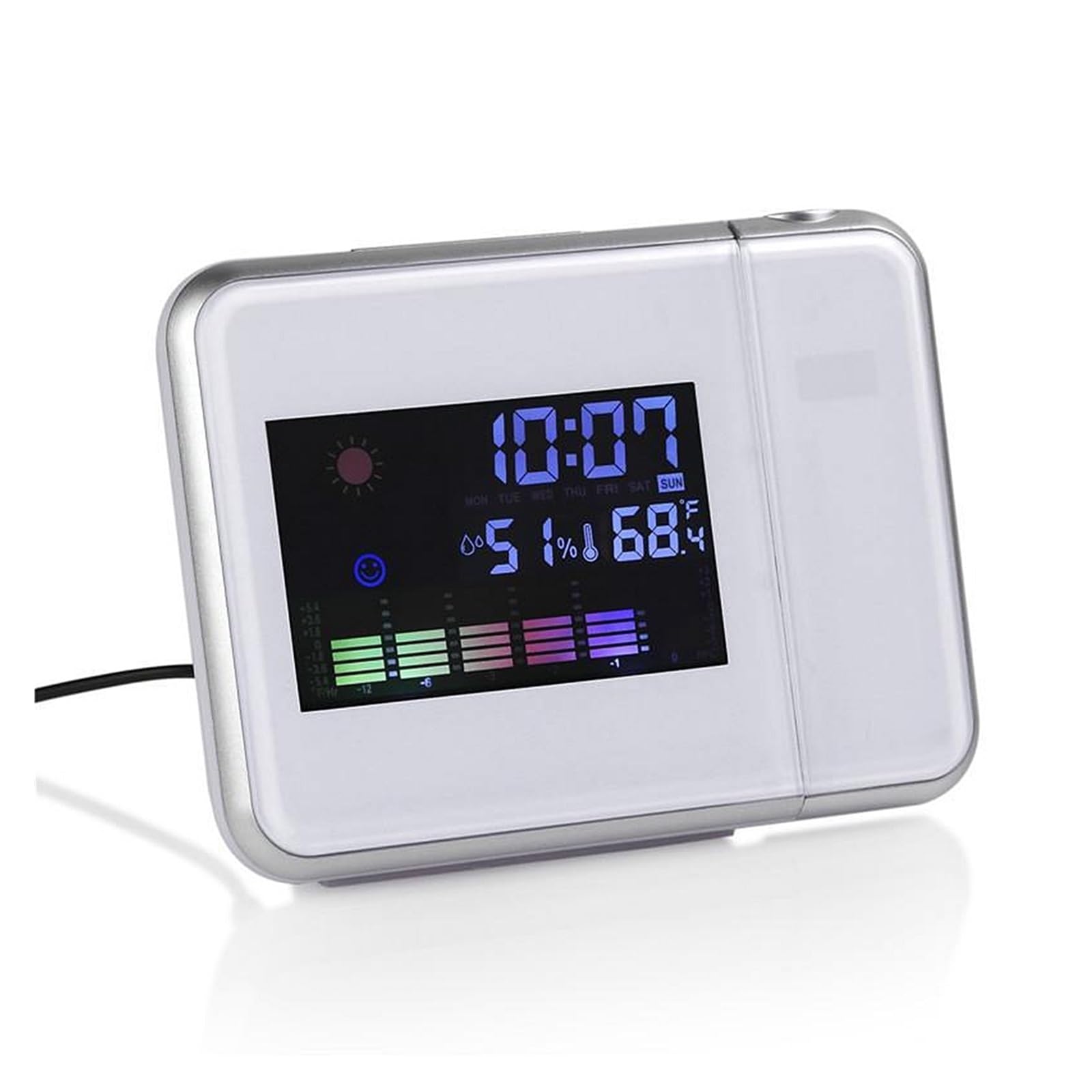 Proyector LCD Reloj Despertador Digital Temperatura Humedad Escritorio Sincronización Fecha Calendario Pantalla LED con Retroiluminación ProyeccióN Clara(Black)