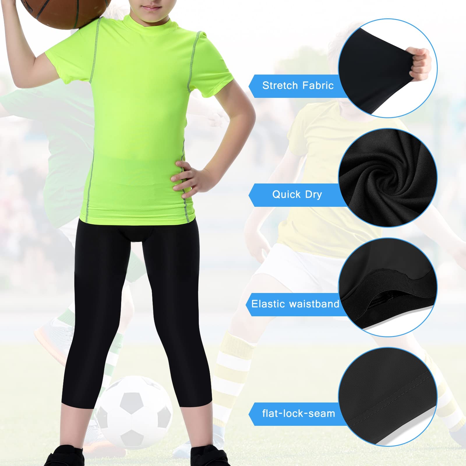 3/4 Niños Leggings de compresión Juvenil Medias Capa Base Deportes Running Capris Pantalones para niños para Entrenamiento Baloncesto