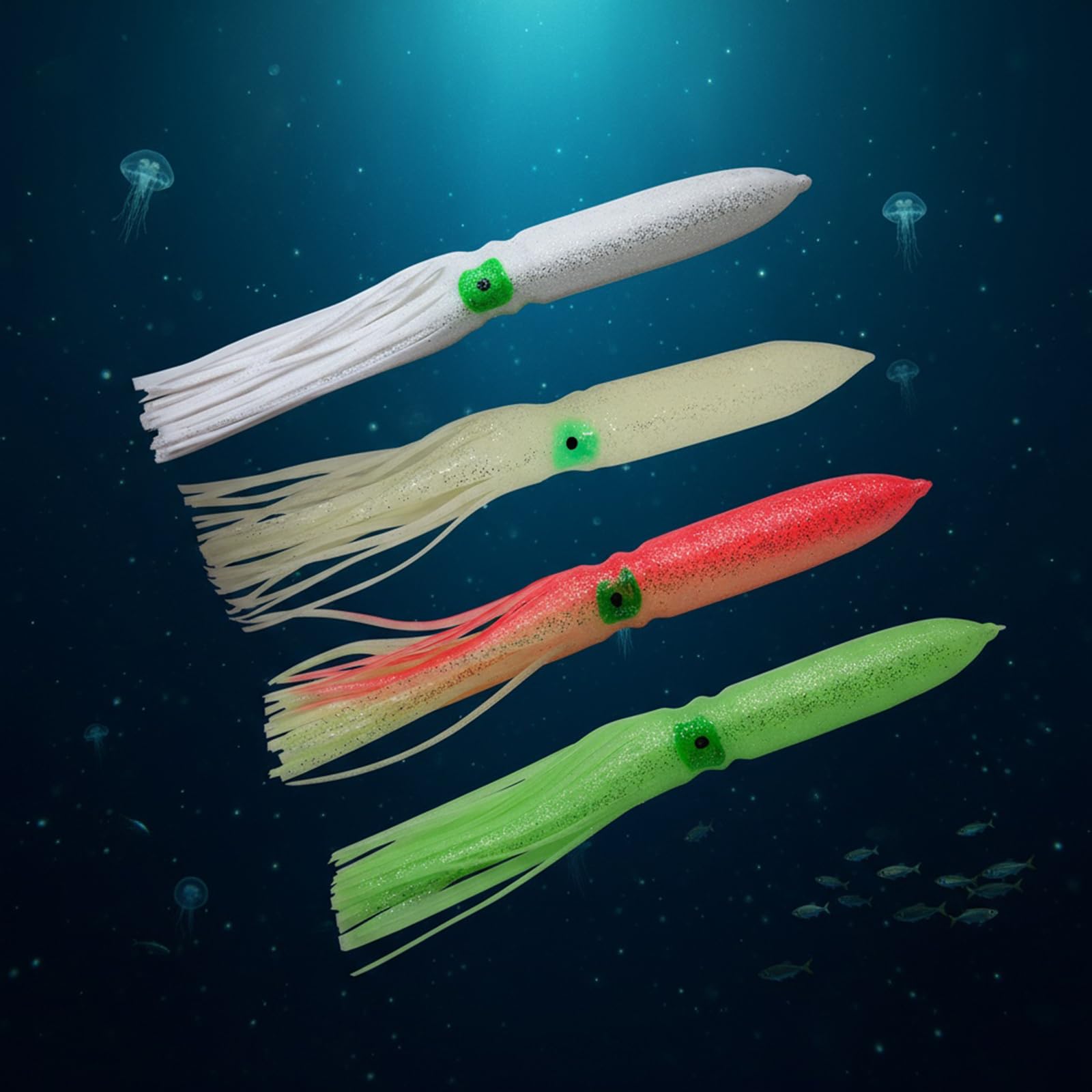 10 Stück 8 cm, weiche Angelköder, Tintenfisch, weiche Köder, umsäumter Tintenfisch, Jigging, Meeresköder, einfach zu verwenden, Bunte Tintenfisch Röcke