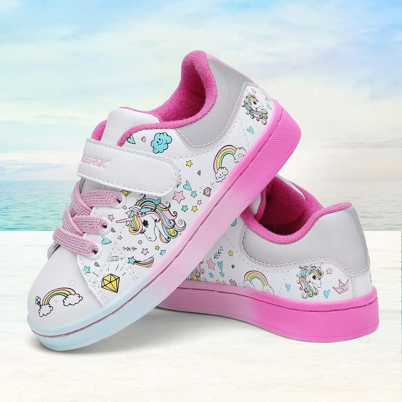 GEERX Toddler Girl Shoe Lightweight Casual Adjustable Strap Cute Unicorn Sneaker Comfortable for Walking Running (Infant/Toddler/Little Kid)