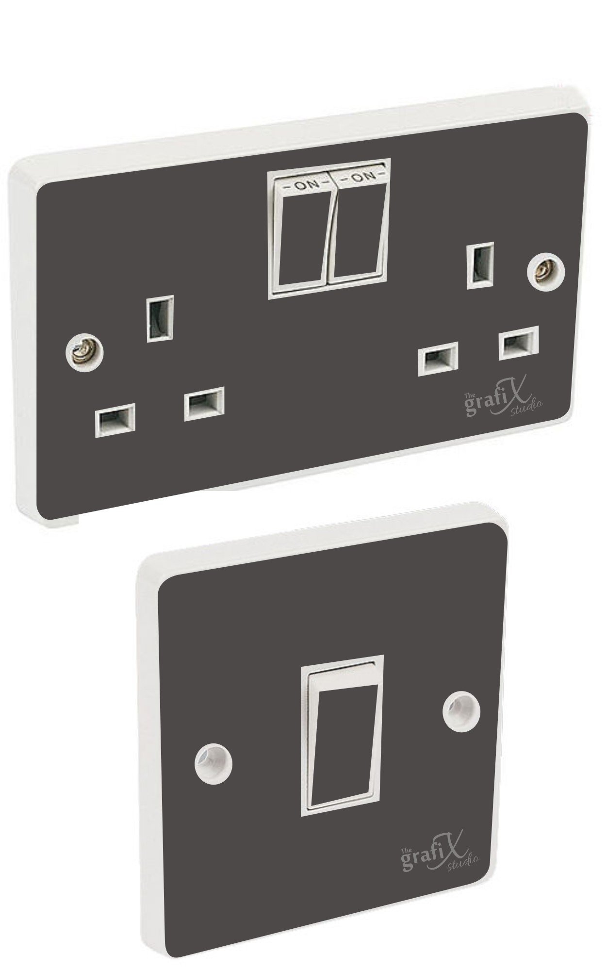 the grafix studio Charcoal Gloss Light Switch & Double Socket Sticker Vinyl/Skin cover