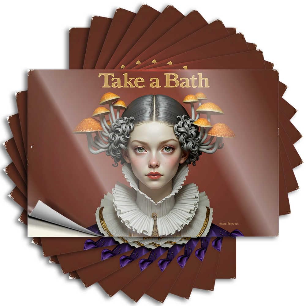 Sticker Great Christmas Wall Fantasy Bath: Mushrooms Adorning an Elegant Collar - No Residue Decals for Spring(6X9CM)