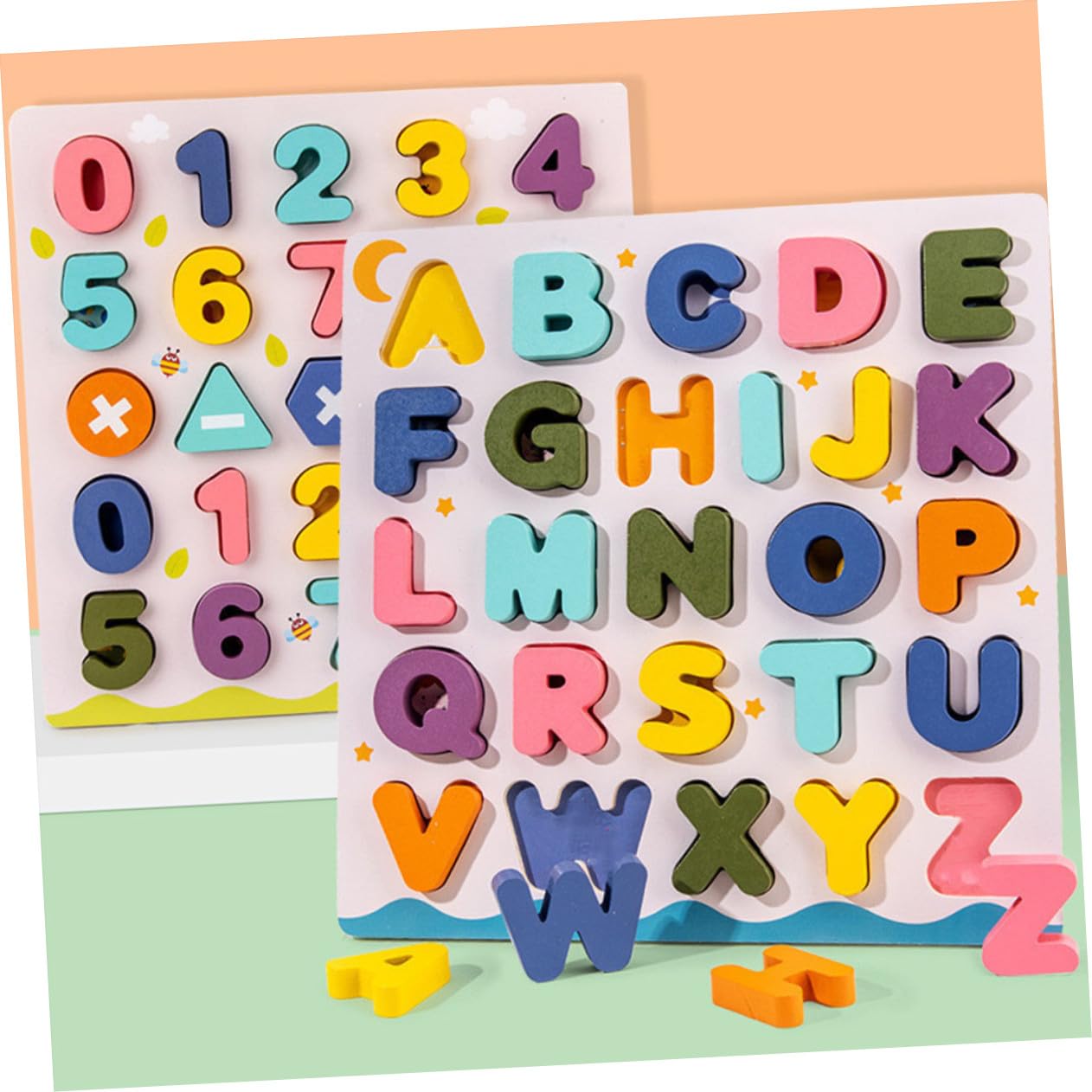 2 Juegos Bloques de Madera Educativos de Puzzle Números y Letras para Desarrollo Reconocimiento Aprendizaje Infantil Regalo Cumpleaños