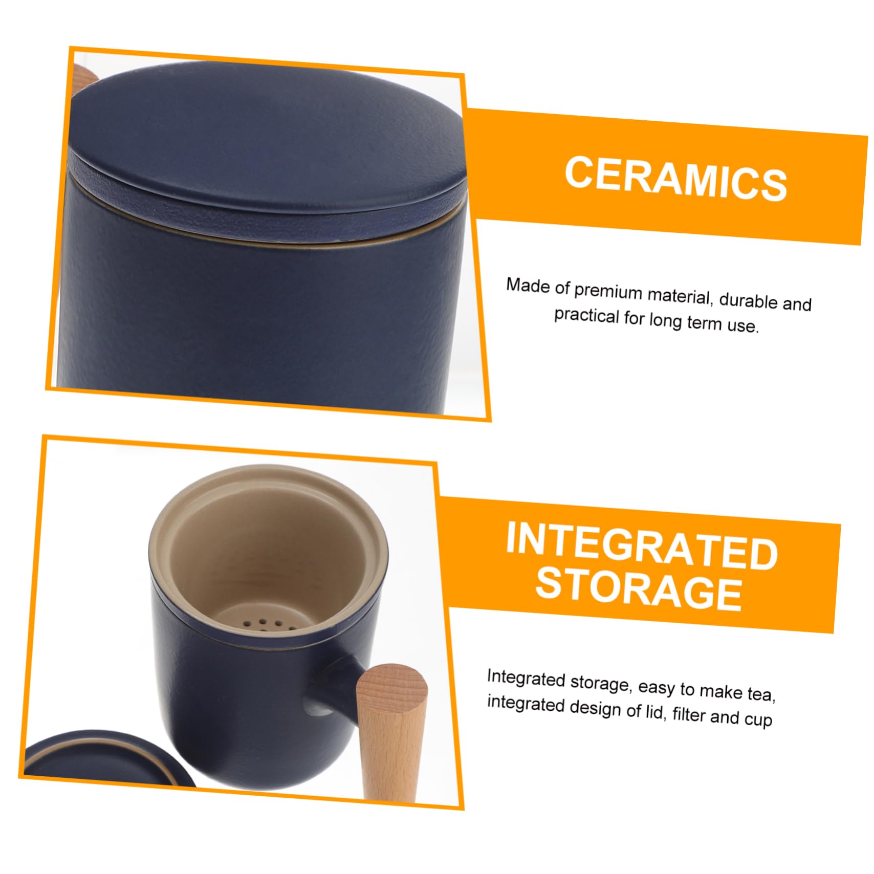 Tasse à Thé Étanche en Céramique Délicate Infuseur et Poignée en Bois Séparation Eau et Thé, Portable et Pratique pour Bureau