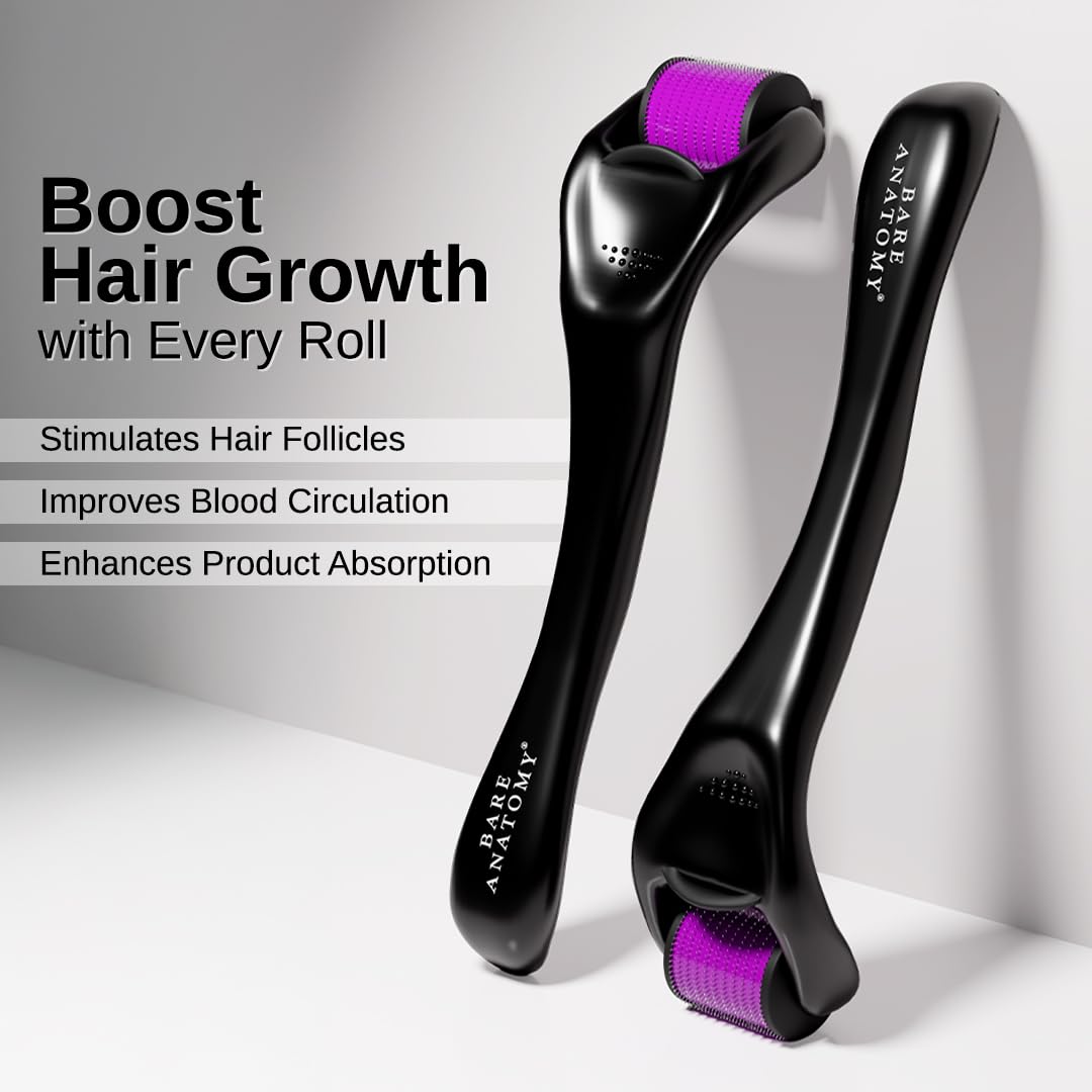 Bare Anatomy Derma Roller pour la pousse des cheveux | 0,25 mm avec 540 micro-aiguilles en titane | Stimule les follicules pileux et améliore la circulation du cuir chevelu