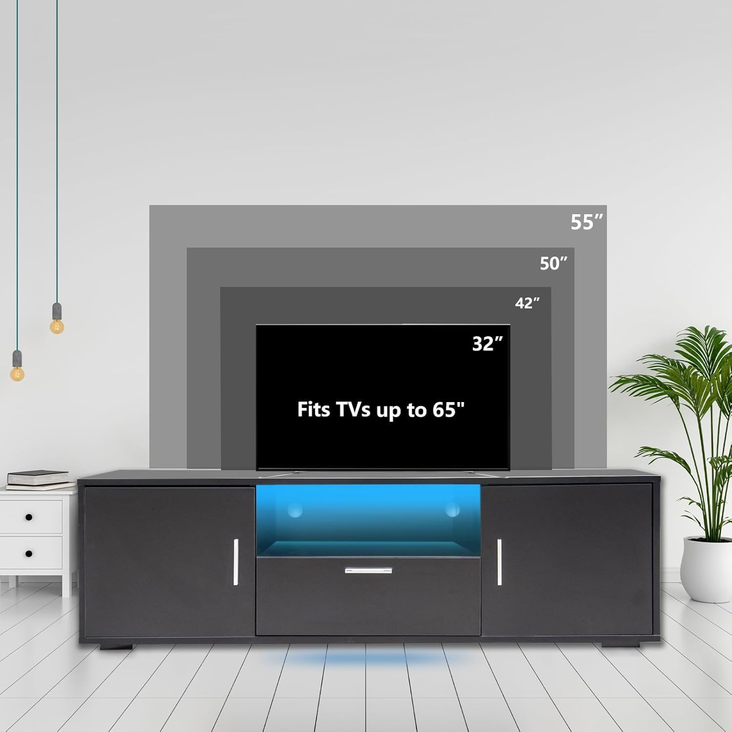 HOUAGI TV Stand for TVs up to 55 inch, LED Entertainment Center with Storage Television Console, Ideal for Living Room and Bedroom Furniture(Black)