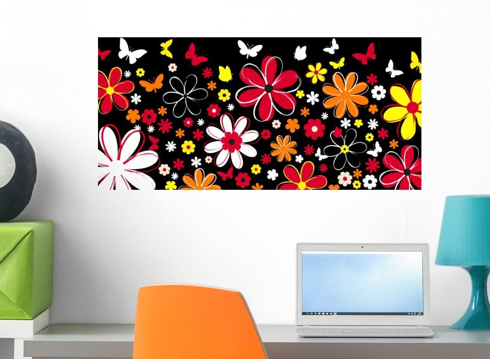 Wallmonkeys WM144684 Flowers and Butterflies Peel and Stick Wall Decals, 24" H x 24" W-Medium