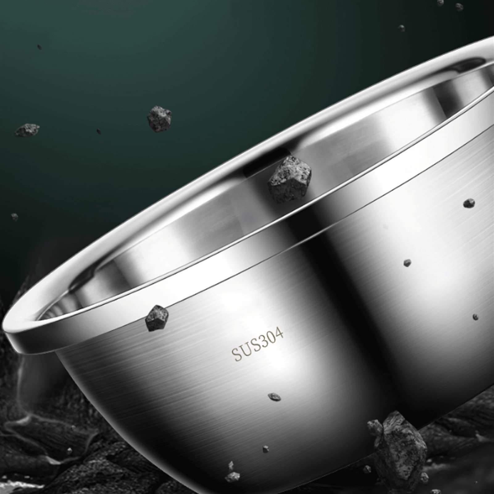 Juego de 3 cuencos para mezclar, ollas y cuencos de acero inoxidable, cuenco para sopa, cuenco para sopa, almacenamiento apilable, ahorra espacio, apto para cocina de inducción, cocinar y hornear (2