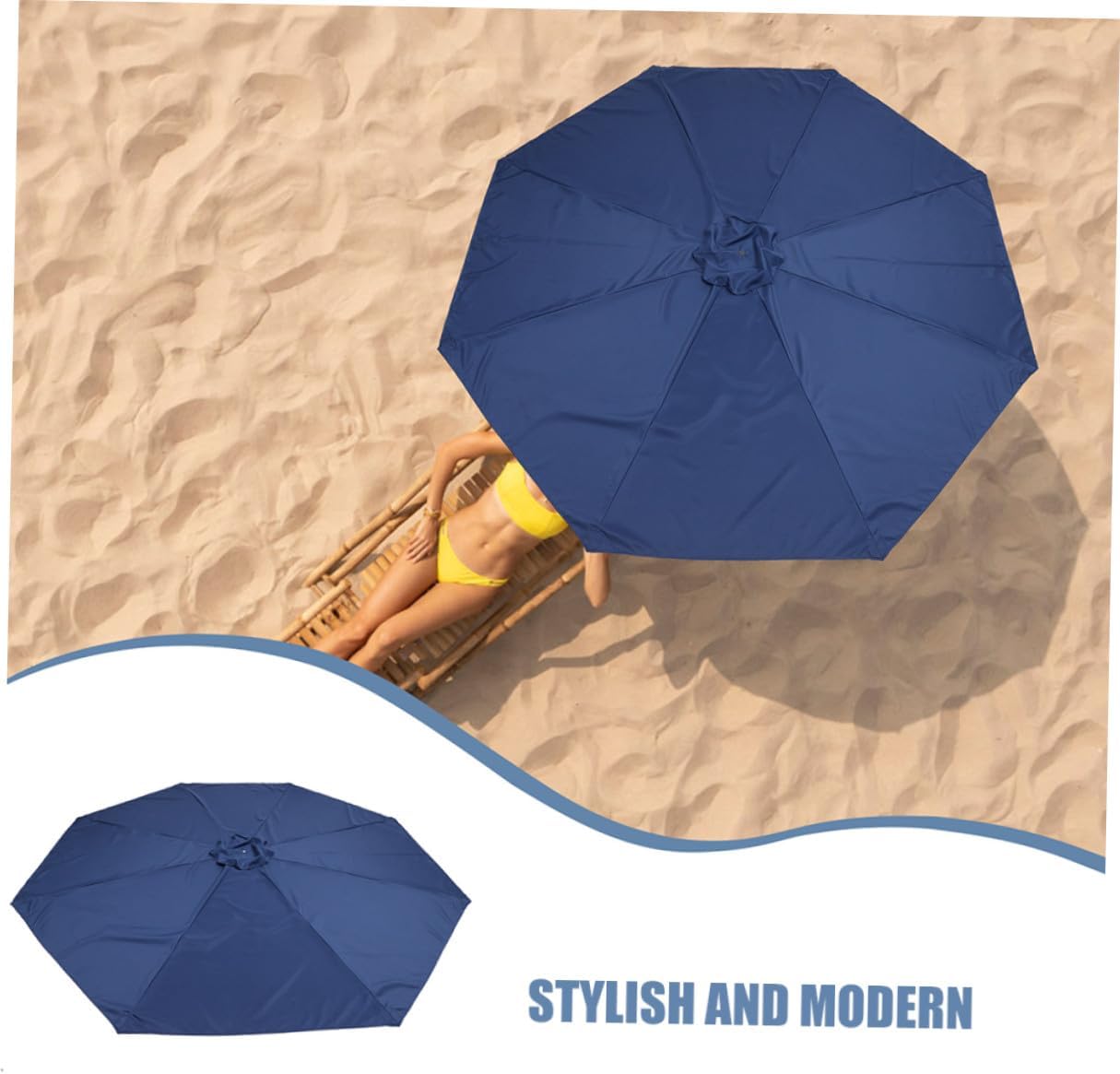 Luxshiny Garden Patio Umbrella Canopy Replacement 2.7m 8-rib Polyester Fabric Outdoor Sunshade Canopy for Patio Table Umbrella Waterproof and UV Protective Navy Blue
