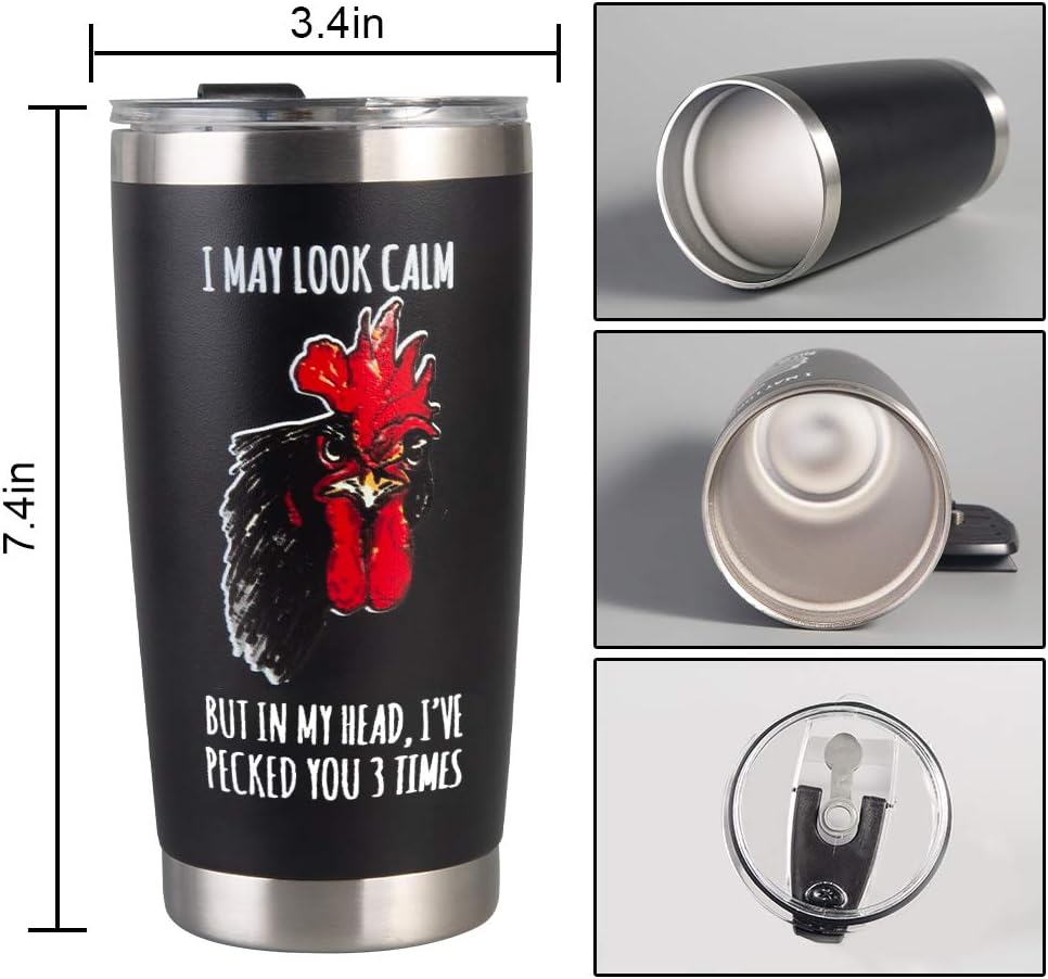 Rooster Tumbler Funny Chicken Coffee Mug for Chicken Lovers, Double Wall Vacuum Insulated Stainless Steel Travel Tumbler, Rooster Gifts for Women
