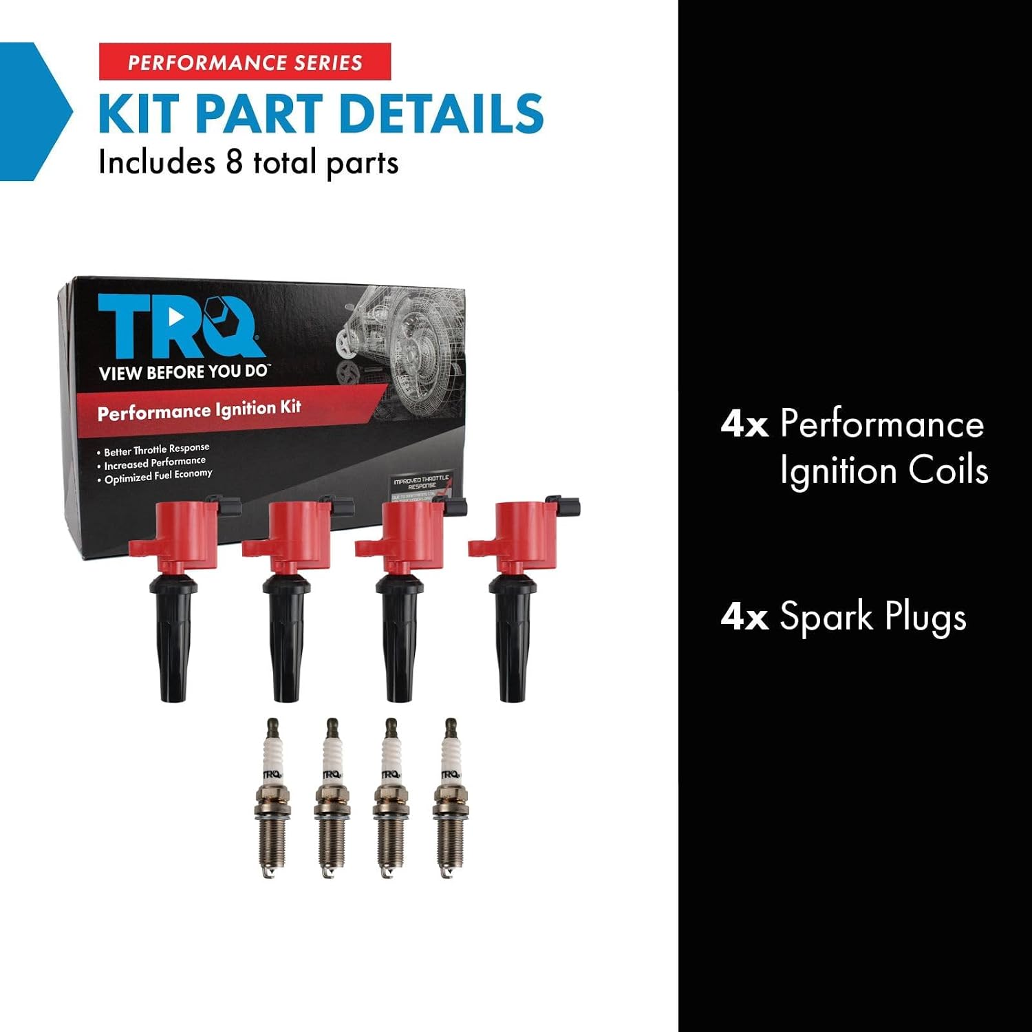 TRQ Ignition Coil and Spark Plug Kit 8 Piece Compatible with 2009 Mazda Tribute