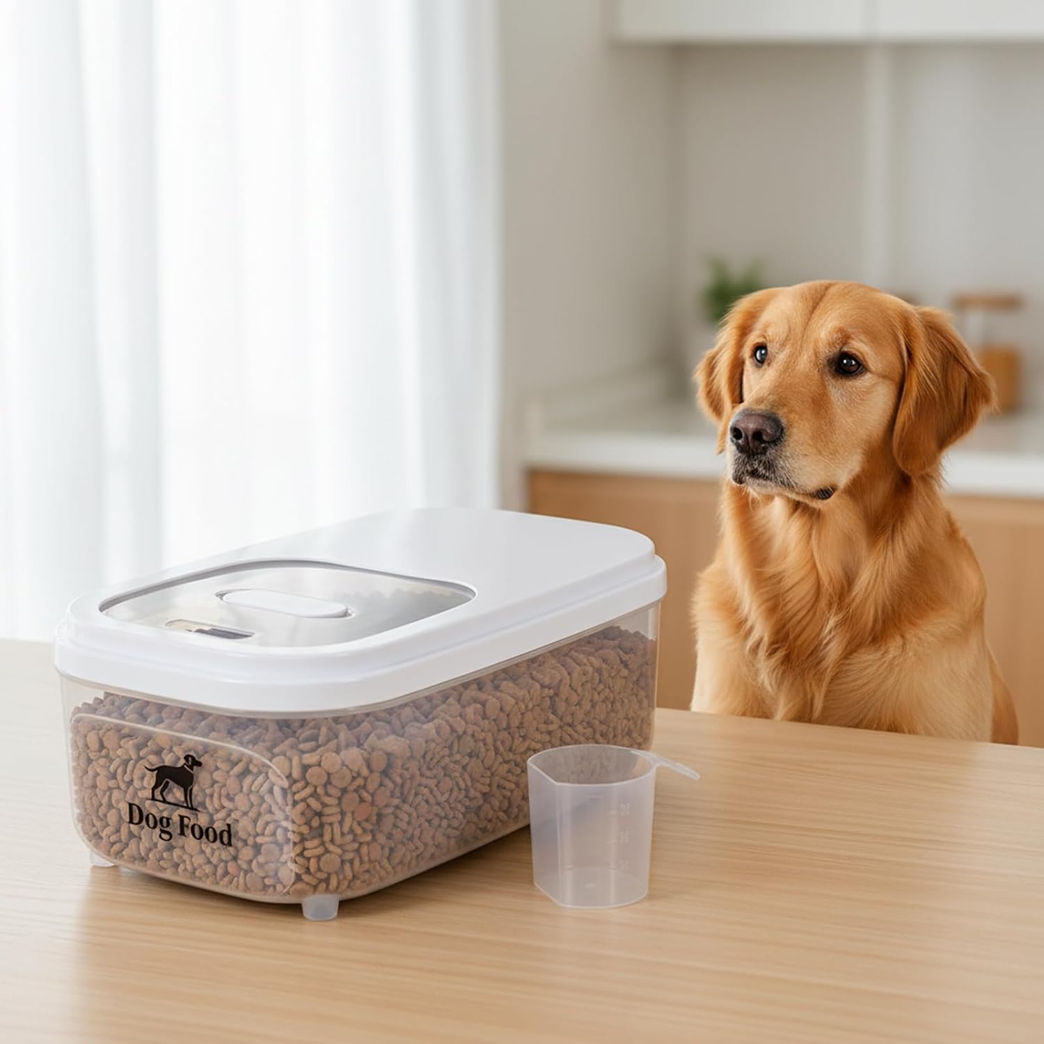 Dog Food Storage Container,6L/6~7Lbs Pet Food Container with Sliding Lid, Clear Storage Bin For Dog Puppy Dry Food Kibble with Measuaring Cup