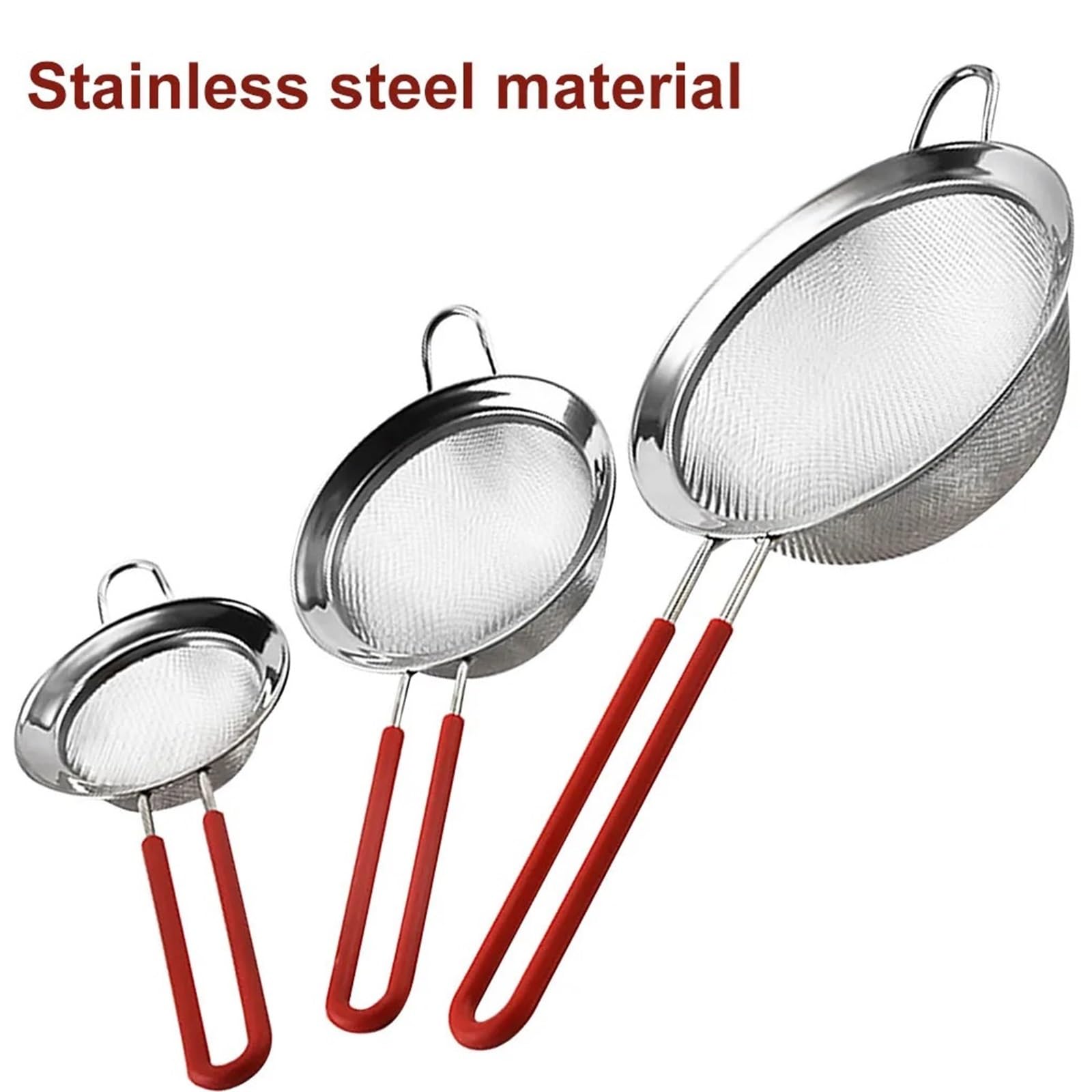 Juego de tamiz de harina de acero inoxidable, 2 coladores y tamiz de malla 30 de mano, perfecto para hornear y cocinar, herramienta de cocina para tamizar harina y colador de aceite (8 cm)