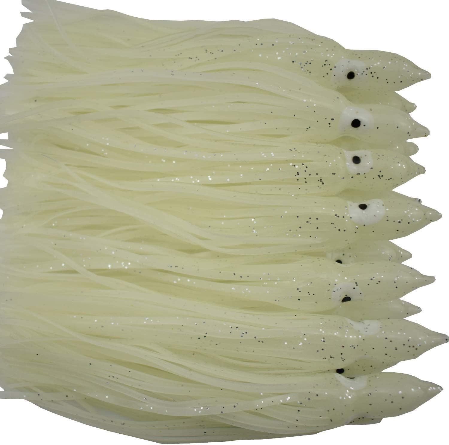 Soft Octopus Fishing Lure Squid Skirts 6in/15CM Trolling Fishing Lures Baits for Saltwater Fishing Luminous White
