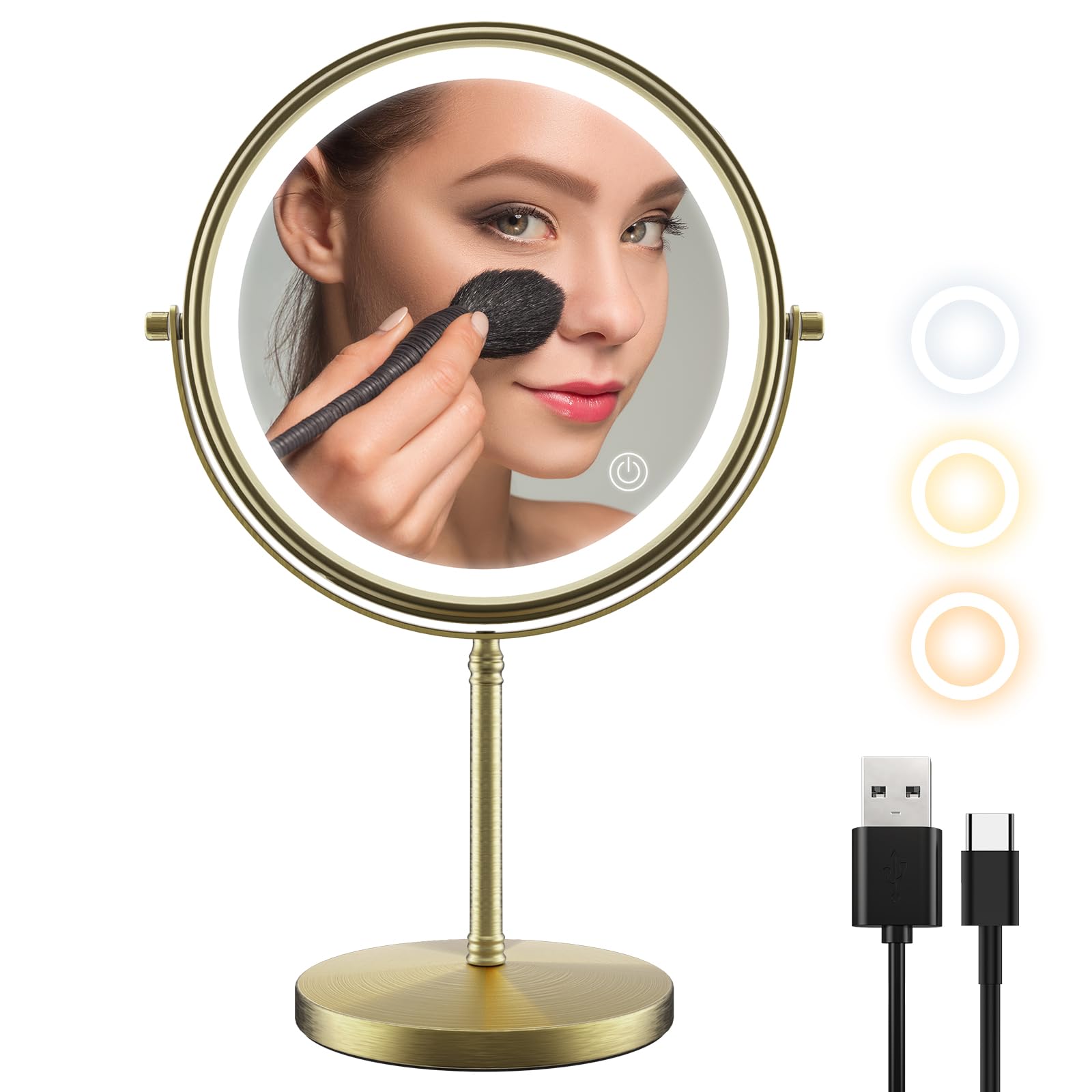 zelaxy Makeup Mirror with Lights 8 Inch, Vanity Mirror Rechargeable Double Sided 1X 10X Magnifying