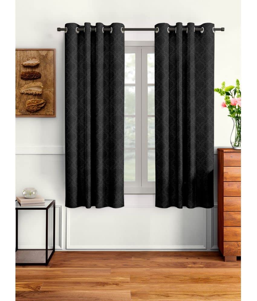 HOMETALES Floral Embossed Room Darkening Eyelet Curtain-5 Ft-Pack of 2