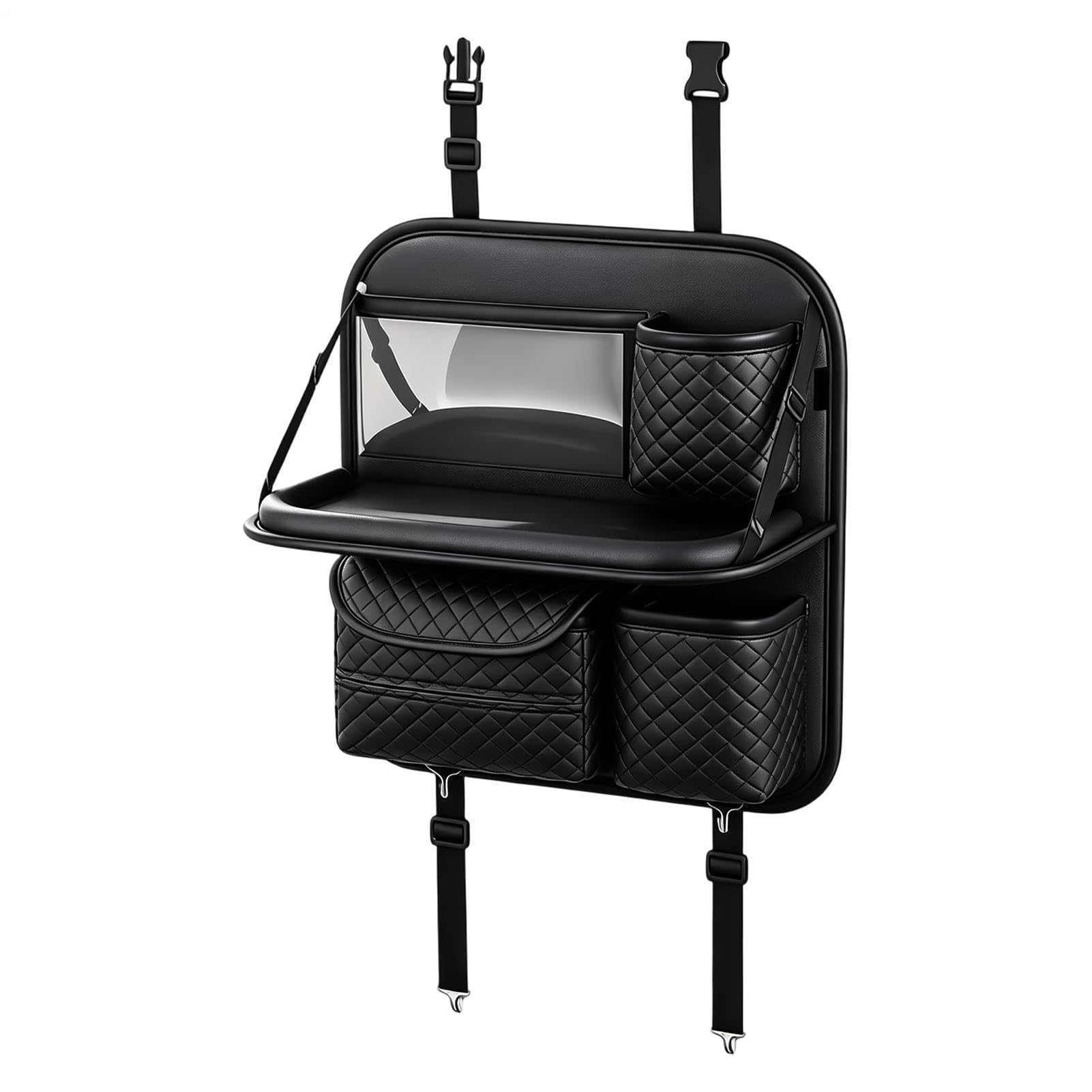 Organizer per sedile posteriore per auto, anti-fuoriuscite, con porta | Organizer posteriore con portabicchieri per telefono, bevande, viaggi su strada, vacanze in famiglia e pendolari