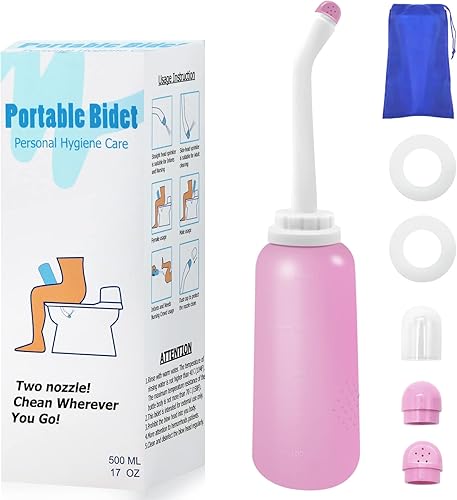 RUFCRIL Peri Bottle - Bidé de viaje portátil con bolsa, material TPE se puede hervir, 17 onzas 16.9 fl oz con 2 anillos de sellado, esenciales para