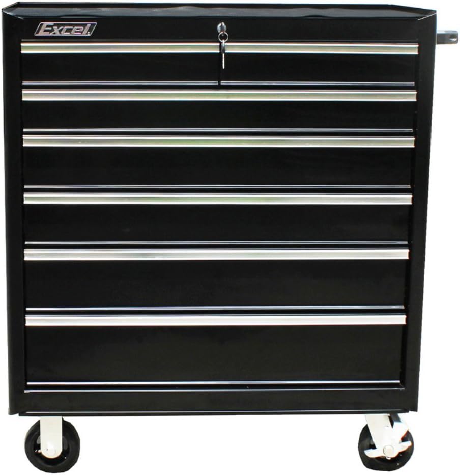 Excel TB2608X-Black 36-Inch Roller Metal Tool Cabinet with 7 Drawers
