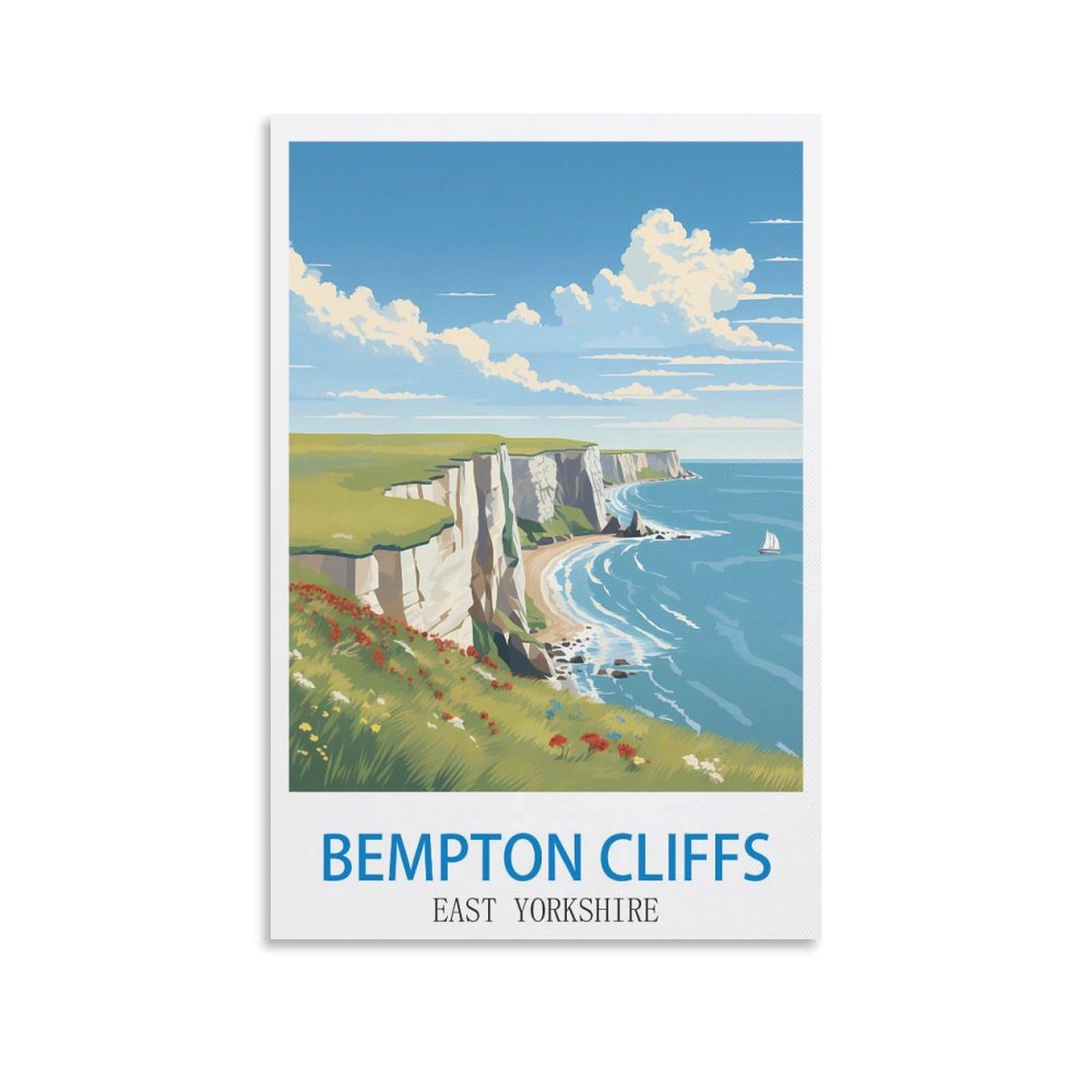 Lnmnjesg Unframe-Style Bempton Cliffs East Yorkshire Vintage Travel Posters 08X12inch(20X30cm) Canvas Painting Wall Art, Wall Decor Pictures Prints For Living Room Bedroom