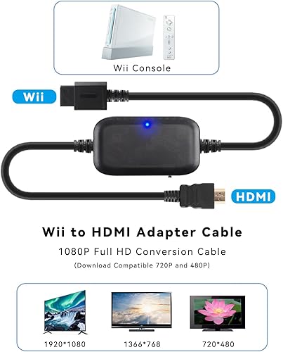 Miniatura 2 de Herfair Cable adaptador Wii a HDMI 1080P720P Wii HDMI calidad de imagen mejorador de resolución Wii 2 convertidor HDMI compatible con todos los