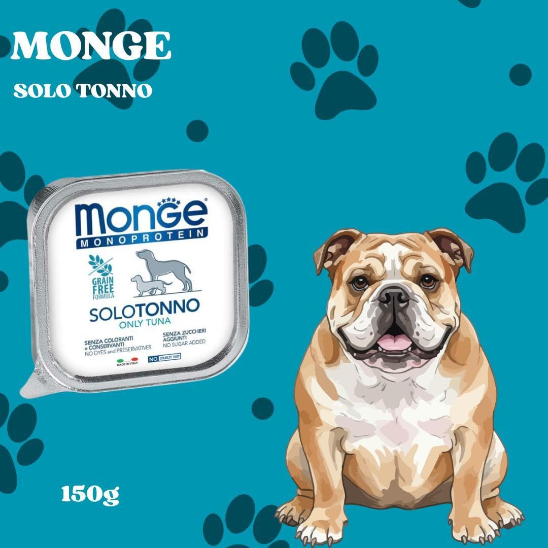 Monge Monoprotein húmedo perro sabor solo atún fórmula grainfree | 12 latas de 150 gramos cada una.