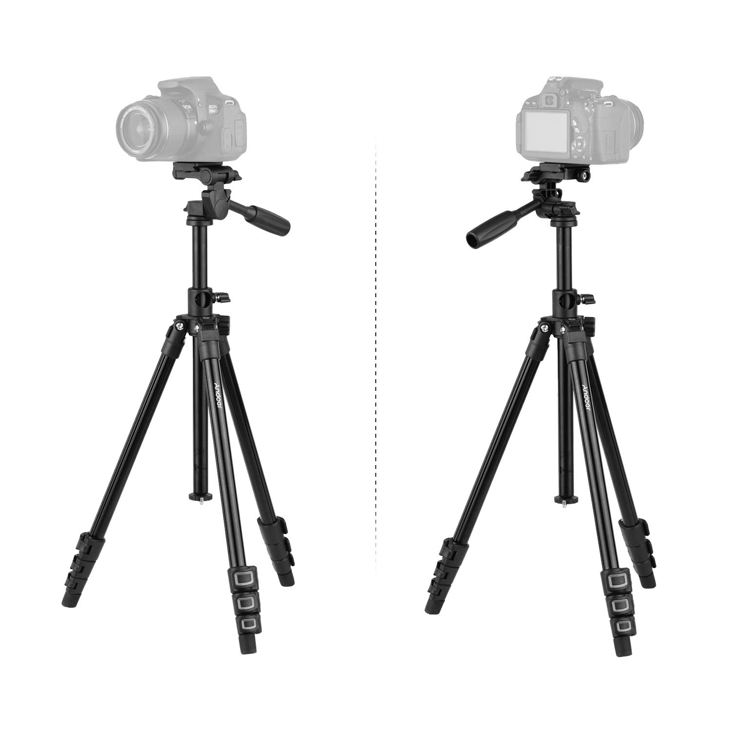 Andoer Q160HA profesjonalny statyw wideo poziomy montaż wytrzymały statyw do kamery z 3-drożną głowicą i pochyloną głowicą do kamer DSLR mini projektor kompatybilny z Canon Nikon Sony