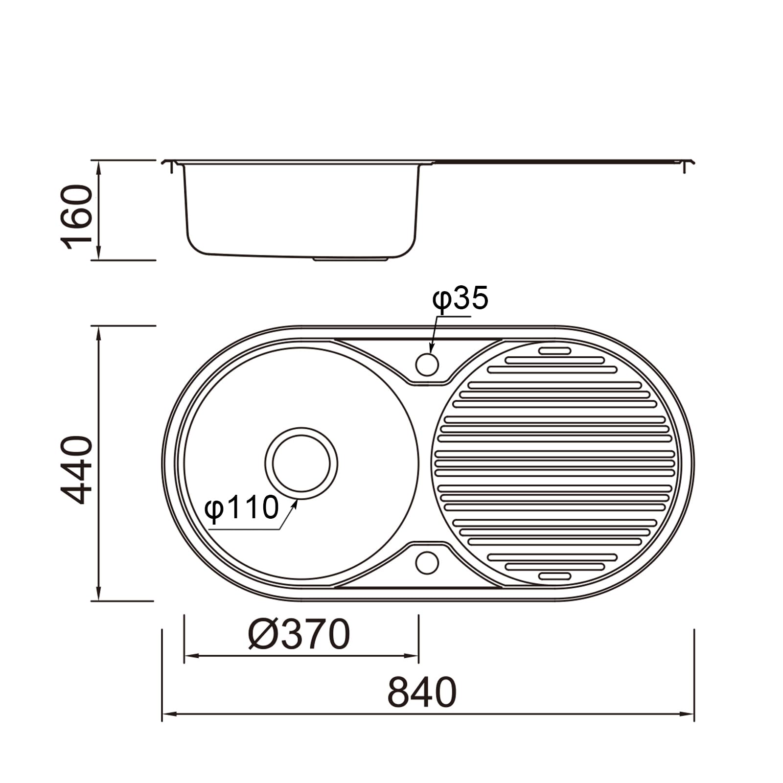 JASSFERRY Fregadero de cocina un seno, de Acero Inoxidable, escurridor reversible, con colador de residuos