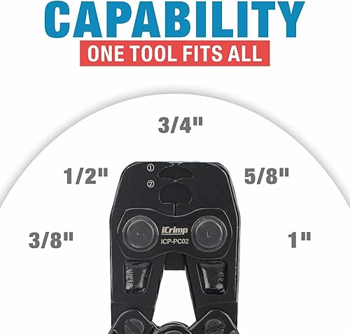 Miniatura 3 de iCrimp ICP-PC02 F2098 PEX Herramienta de abrazadera para pellizcar y cortar anillos de abrazadera PEX de acero inoxidable, 3/8 a 1 pulgada,