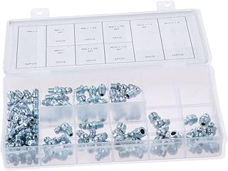 SHUATI 110Pcs Grease Fittings Assortment Kit, 45 Degree Hydraulic Fittings, Metric Grease Fittings Straight Grease Nipple for Cylinder Components
